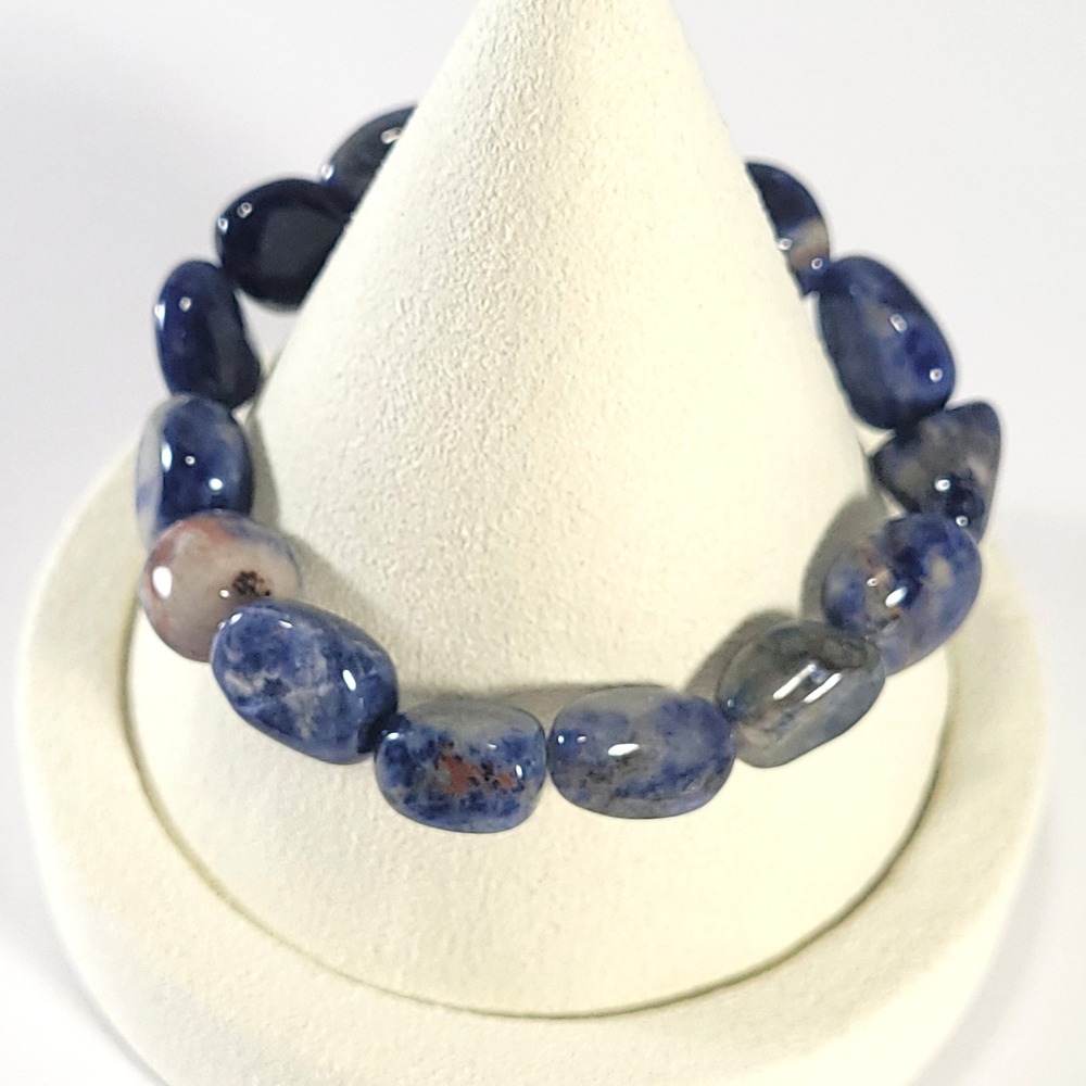 Sodalite Stone Bracelet Stretch Blue Tumbled Polished Natural Bead Handmade